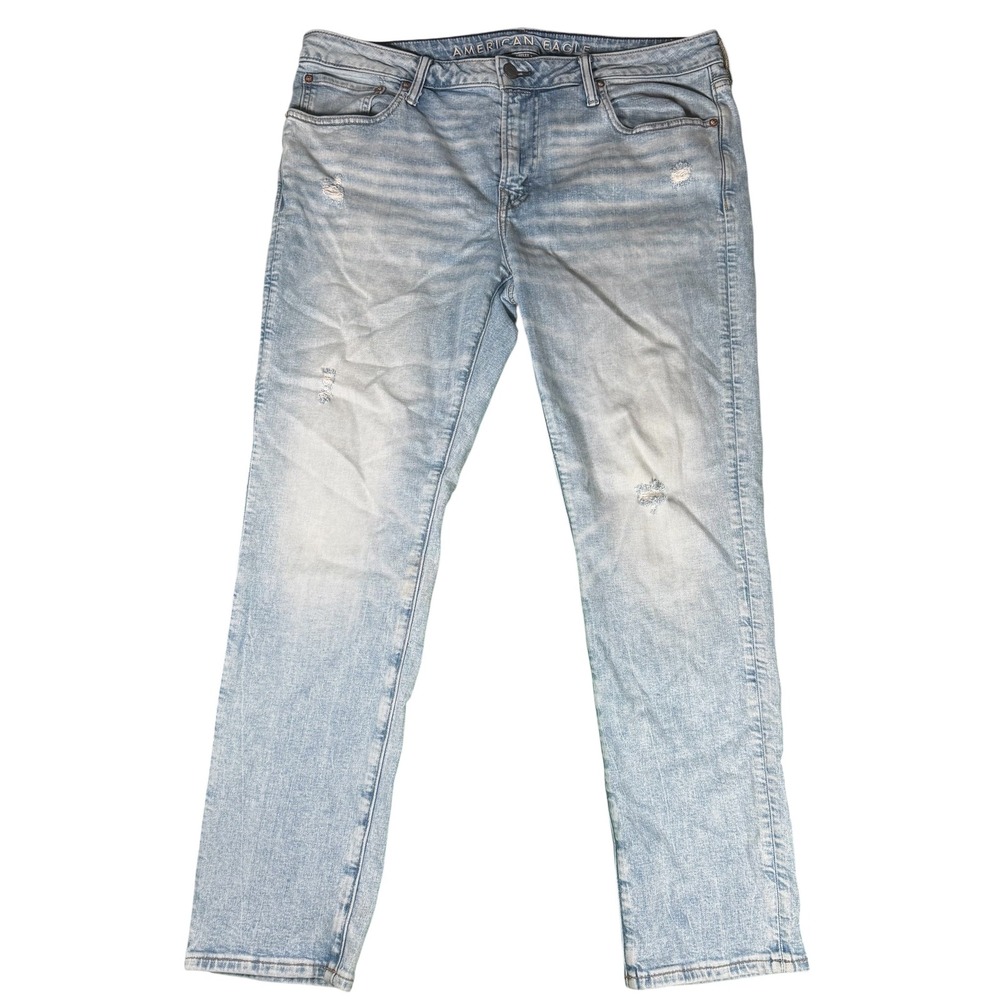 American Eagle AIRFLEX + Women's Jeans Size 36x30 Distressed Light Wash - Picture 2 of 5